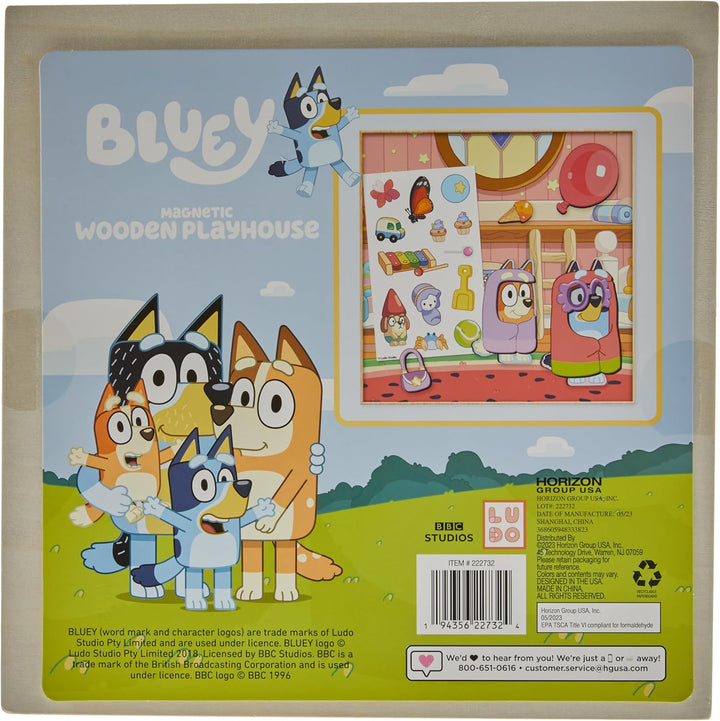 Bluey Magnetic Wooden Playhouse, 18 Piece Activity Set, Includes 2 Wooden Dolls House, Great Toys for Kids, Fun Birthday Party Activity, House Playset