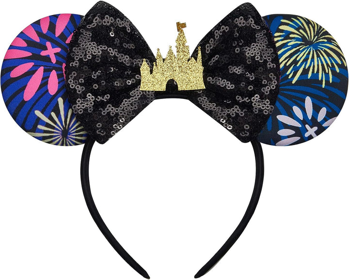 Mouse Ears, Sequin Mouse Ears Headband for Girls Women Halloween Birthday Party (Orange Bow)