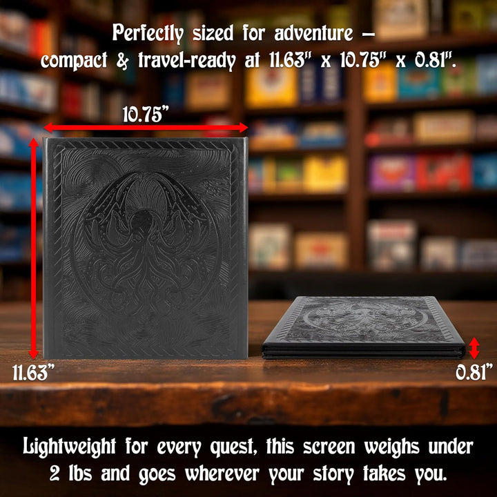 DM Screen – 3-Panel Travel-Ready Dungeon Master Screen with Transparent Pockets, PU Leather GM Screen, Wet-Erase Compatible, Compact Size for Portable Tabletop RPG Campaigns
