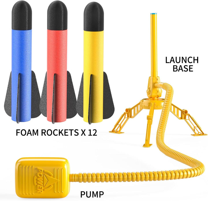 Rocket Launcher for Kids, 12 Foam Rockets and Launcher Pad, Launch up to 100+Ft, Kids Outdoor Toys, Birthday Gift Toys for Kids Boys Girls Age 3 4 5 6 + Years Old