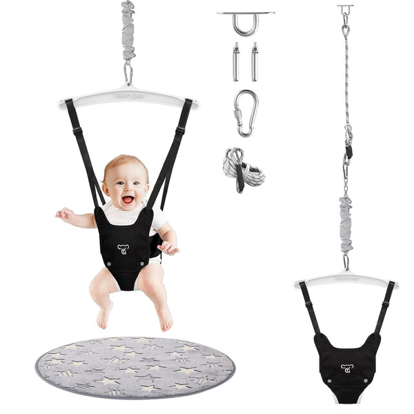Baby Jumper with a Ceiling Hook for Infant & Toddlers with Adjustable Chain, Bouncers for Indoor/Outdoor, Baby Doorway Jumper with Soft Rug