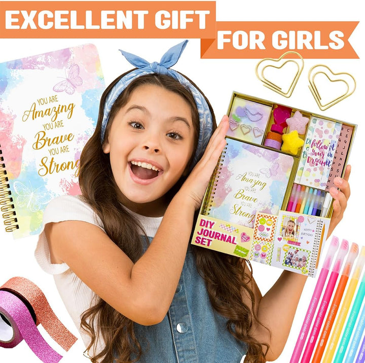 DIY Journal Kit for Girls – Journal Set for Teen Tween Girls, Stationary Scrapbook & Diary Supplies Set, Girl Gifts Craft Stuff, Birthday Gifts for 8 9 10 11 12 13 14 Year Old Girl