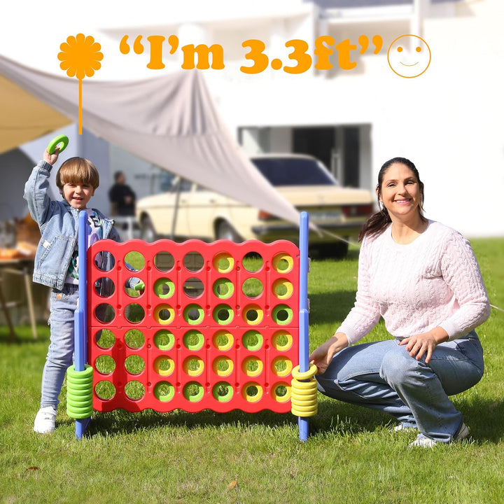 Jumbo 4 in a Row Game, 4-To-Score Giant Game Set with Adjustable Height (2.5-3.5 FT) for Kids & Adults, Indoor/Outdoor Connect Game with Quick-Release Slider, Perfect for Family and Party Games