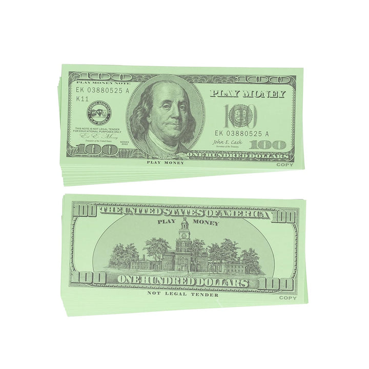 One Dollar Play Bills - Set of 100 $1 Paper Bills - Designed and Sized like Real US Currency - Teach Currency, Counting and Math with Play Money