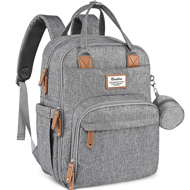Diaper Bag Backpack-Multifunction Travel Baby Diaper Bag with Changing Pad, Insulated Bottle Holders & Pacifier Case, Large Capacity, Waterproof, Gray