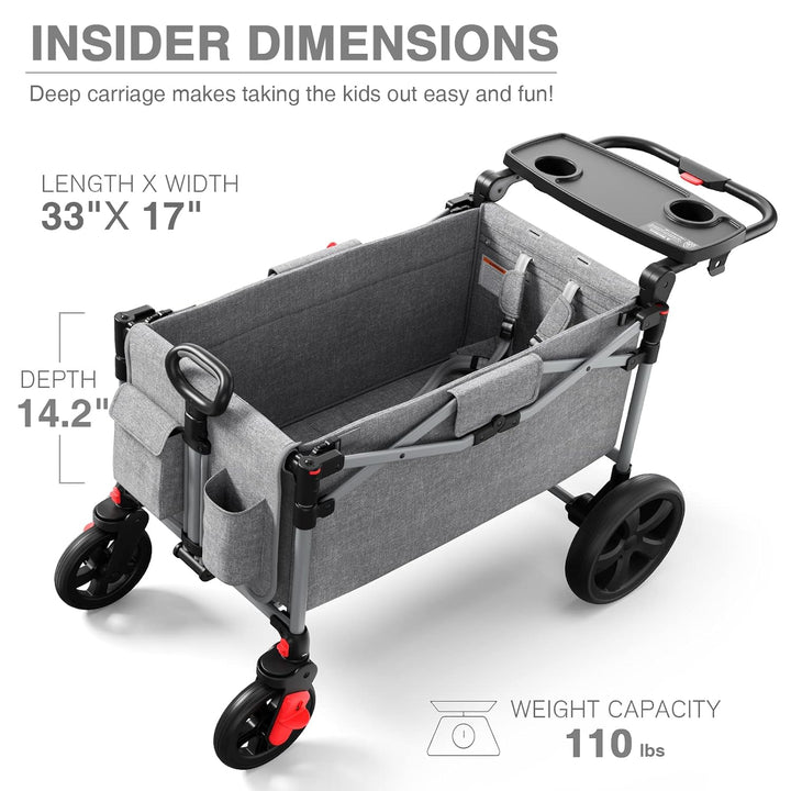 Foldable Wagons for Two Kids & Cargo, Collapsible Folding Stroller with Adjustable Handle Bar,Removable Canopy with 5-Point Harness Gray
