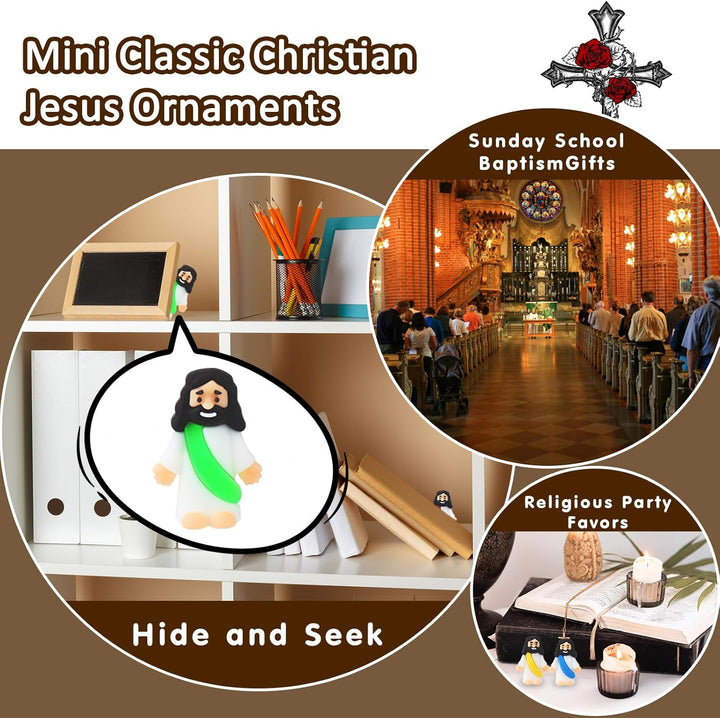 25Pcs Little Jesus Figures Bulk Mini Jesus Figurines Tiny Small Rubber Baby Jesus Toys to Hide Cute Pocket Miniature Jesus Easter Egg Fillers Stuffers Sunday School Baptism Gift