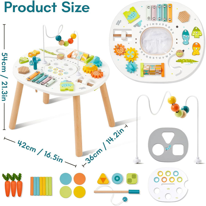 Wooden Activity Table for 1 Year Old, 11-In-1 Montessori Learning Table with Bead Maze, Shape Sorter, Fishing Game & More – Sensory Development Toy for Toddlers, Ideal 1St Birthday Gift