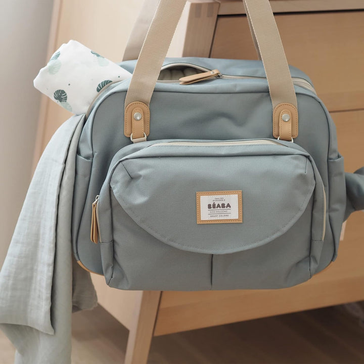 Beaba Geneva Diaper Bag, Multifunction Baby Diaper Bag, Includes Removable Strap for Stroller, Changing Pad, and Insulated Pouch, (Sage)
