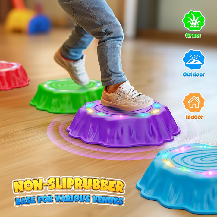 Stepping Stones for Kids, 6Pcs Light up & Music Non-Slip Stepping Stones, Sensory Toy for Toddler Balance & Coordination Skills, Indoor & Outdoor Toys, Toys for Toddlers Ages 3-5