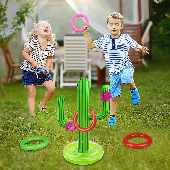 Pool Games Set-8 Inflatable Rings,Inflatable Basketball Hoop,Cactus Toss Game,Cross Toss Game and 2 Inflatable Small Basketballs-Perfect Water Toys for Kids,Teens and Adults