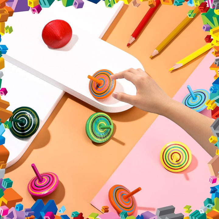 Wood Spinning Tops for Kids, Colorful Wooden Gyroscopes Toy, Educational Kindergarten Toys, Rainbow Spin Tops for Games Party Favors Birthday Gifts(24 Pieces)