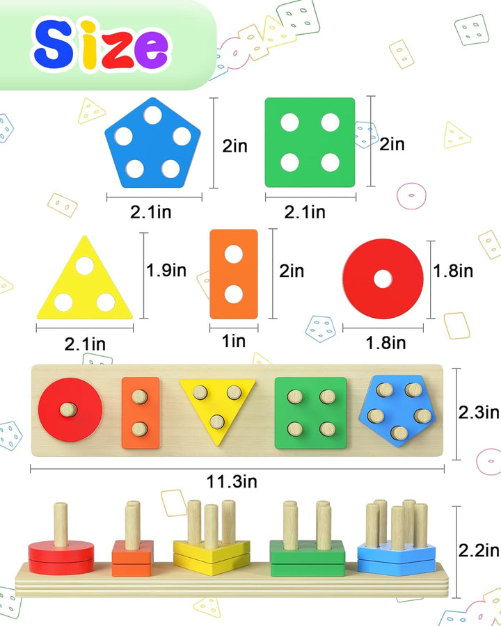 Montessori Toys for 1 2 3 Years Old Boys Girls Birthday Gifts, Wooden Sensory Toys for Ages 2-4 Kids Baby, Toddler Learning Toy Activities Puzzles Ages 1-3