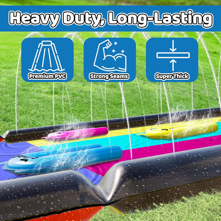XL 20Ft Premium Slip Splash and Slide with 3 Bodyboards, Heavy Duty Water Slide- Advanced 3-Way Water Sprinkler System, Backyard Waterslide Outdoor Water Toys N Slides for Kids Splash Pad