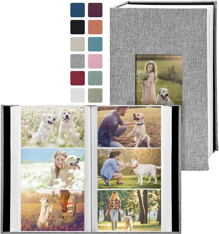Photo Album 4X6 100 Pockets, Linen Cover Top Loader Vertical, Slip-In Picture Grey Pockets Albums for Wedding, Family, Anniversary, Baby, Vacation