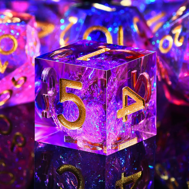 7-Die DND Dice Set Handmade Sharp Edge Polyhedral Dice for Dungeons and Dragons RPG MTG Table Games（Dark Star）