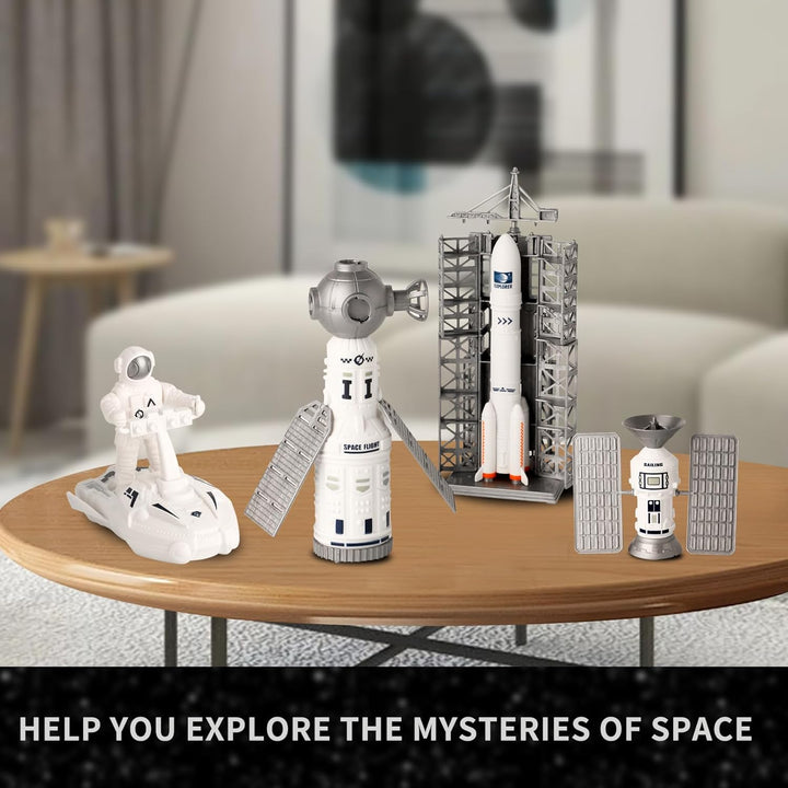 Space Explorer Toy Kit, Space Toys Set with Astronaut Figure, Double Satellite, Pointy Rockets and Launch Towers, Space Scooter, Astronaut Exploration Gift for Exploring Boys and Girls