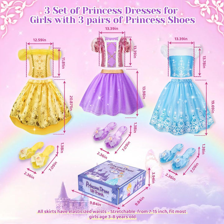 Princess Dress up for Girls 3-6, Dress up Clothes for Girls with Princess Shoes Toy, Birthday Gift for Toddlers Girls