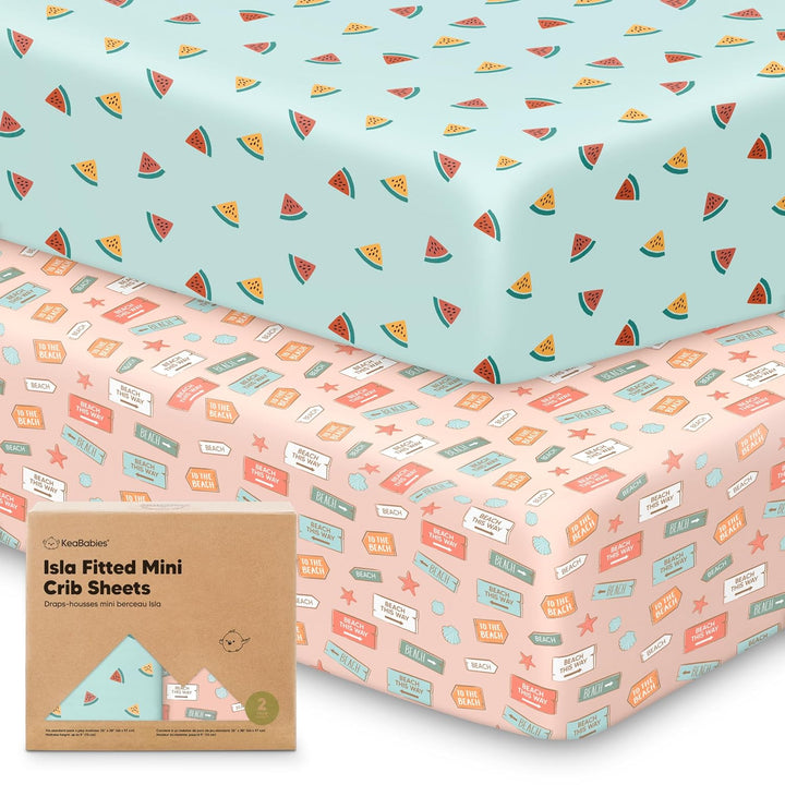 Pack and Play Sheets Fitted - 2-Pack Mini Crib Sheets for Pack N Play Mattress 38X26, Soft & Cozy, Neutral Toddler Playard Bedding, Snug Fitted Mini Baby Crib Mattress Cover Boy, Girl (Butterflies)