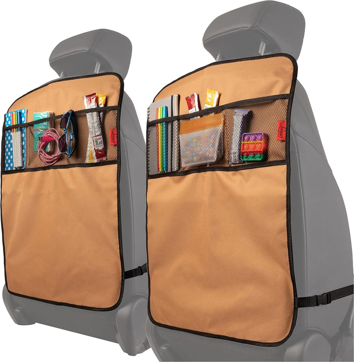 Car Seat Back Protector Cover for Kids (2 Pack) - Black, 3 Mesh Pockets - Backseat Car Organizer - Waterproof & Machine Washable - Protects against Mud, Scuffs & Spills