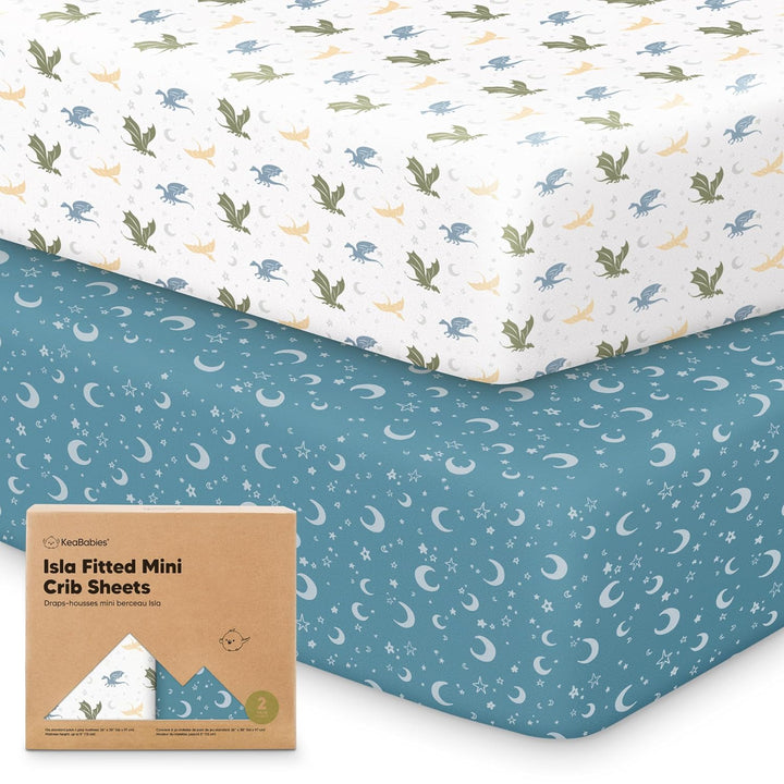 Pack and Play Sheets Fitted - 2-Pack Mini Crib Sheets for Pack N Play Mattress 38X26, Soft & Cozy, Neutral Toddler Playard Bedding, Snug Fitted Mini Baby Crib Mattress Cover Boy, Girl (Butterflies)