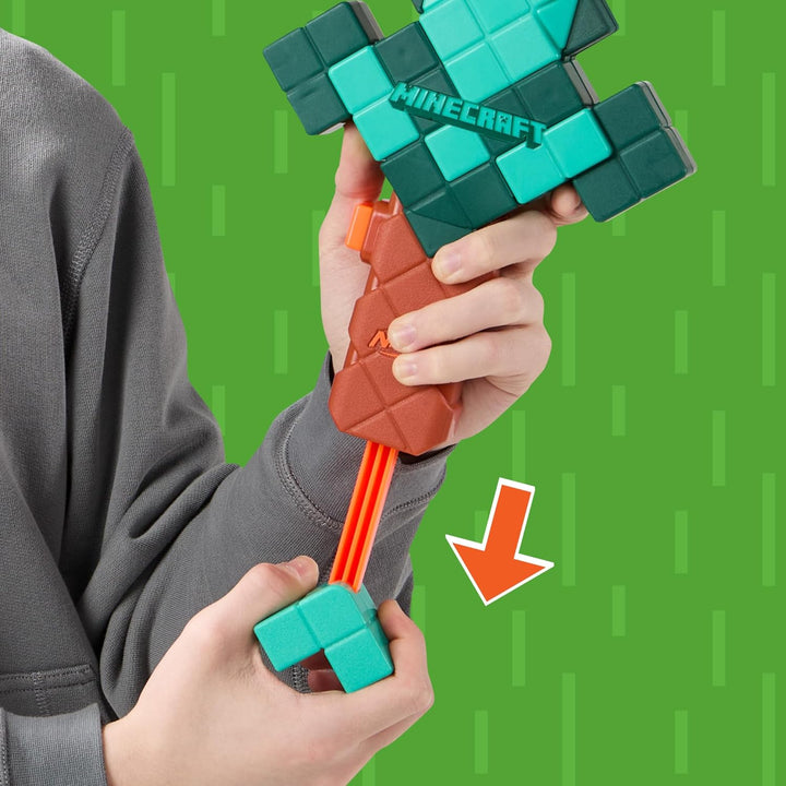 Minecraft Sword Dart Blaster, Pull Back Priming, Foam Edge, 8 N1 Darts, Ages 8+