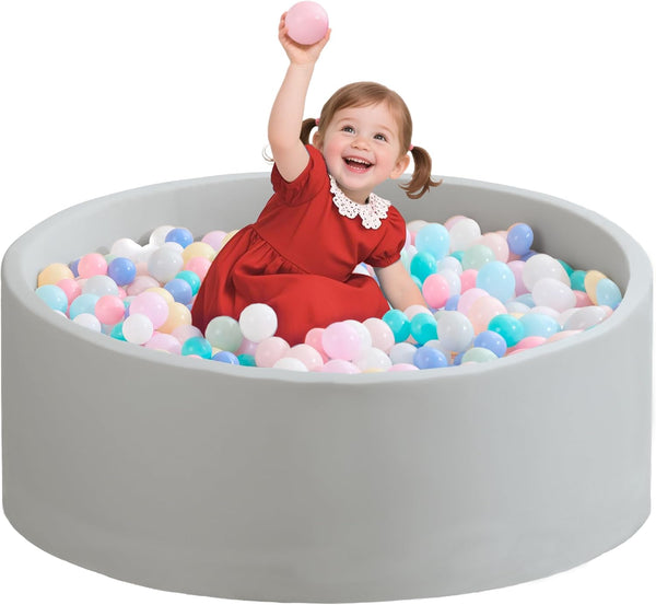 Ball Pit for Toddlers 35.43''X11.81 Baby Ball Pits Soft Memory Foam Ball Pit round Kids Ball Pit Indoor Game Kids Play Ball Pool Ideal Gift for Girls and Boys (Grey, NO Balls)