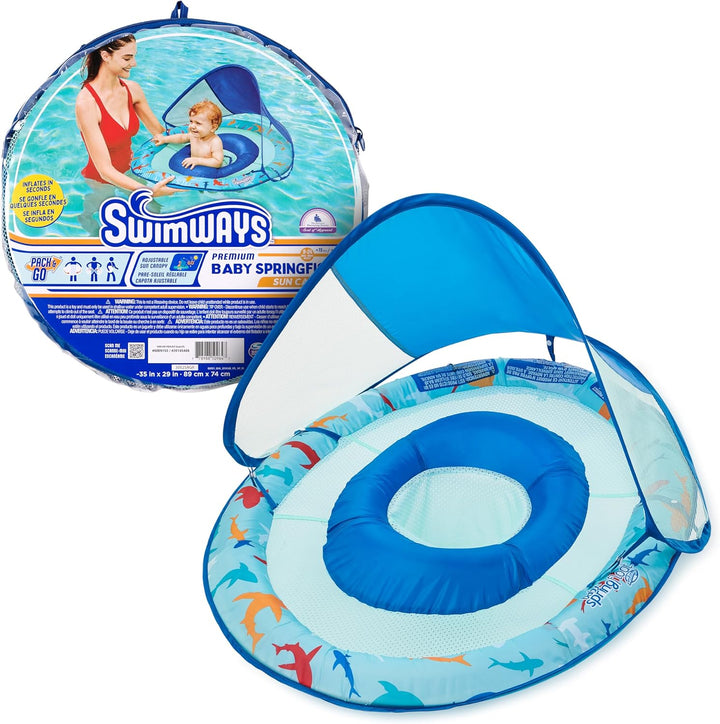 Baby Spring Float with Adjustable Canopy and UPF Sun Protection, Blue Lobster