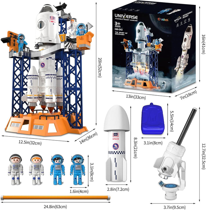 Rocket Launcher Space Shuttle Toys for Kids Boys Age 3 4 5 6 7 8 9 Years Old, 2-In-1 STEM Building Aerospace Toys with Rocket Launcher for Indoor Outdoor, Spaceship Toys Birthday Gift for Boys Girls
