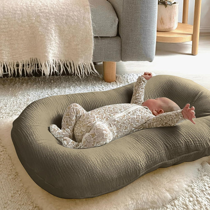 Muslin Baby Lounger Cover 2 Pack, 100% Cotton Infant Lounger Cover, Soft & Breathable Replacement Slipcover, Compatible with Snuggle Me Newborn Lounger (Dark Olive,Cream)
