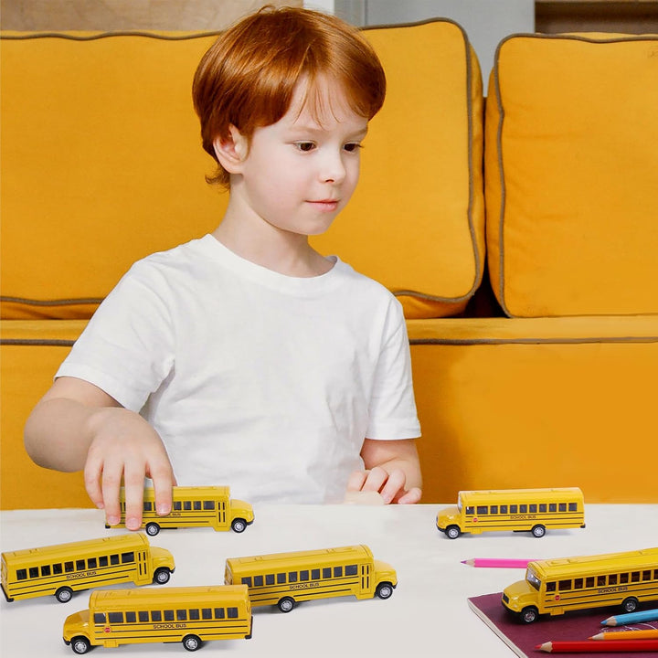 2 Pack Pull Back Bright Yellow School Bus Toys, 5.5" Die-Cast Metal Friction Powered Toy Vehicles for Kids Boys Girls