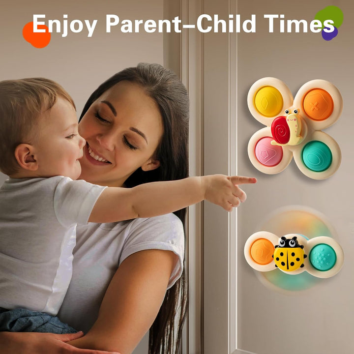 3-Piece Suction Cup Spinner Toys for 1-3 Year Old Boys & Girls - Spinning Sensory Toys for Toddlers 12-18 Months - First Birthday Gifts