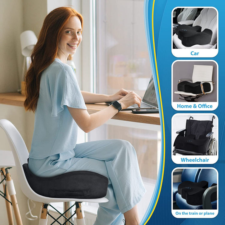 Seat Cushion,Thick Memory Foam Cushions for Office Chair, Car Seat, Airplane, Relieving Pressure Tailbone Sciatica Back Pain for Long Sitting Office Workers, Car Drivers 4.7In Thick Black