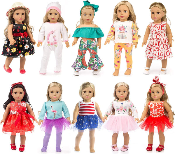 19 Pcs American Doll Clothes Gift for 18 Inch Doll Clothes and Accessories, Including 10 Complete Sets of Clothing