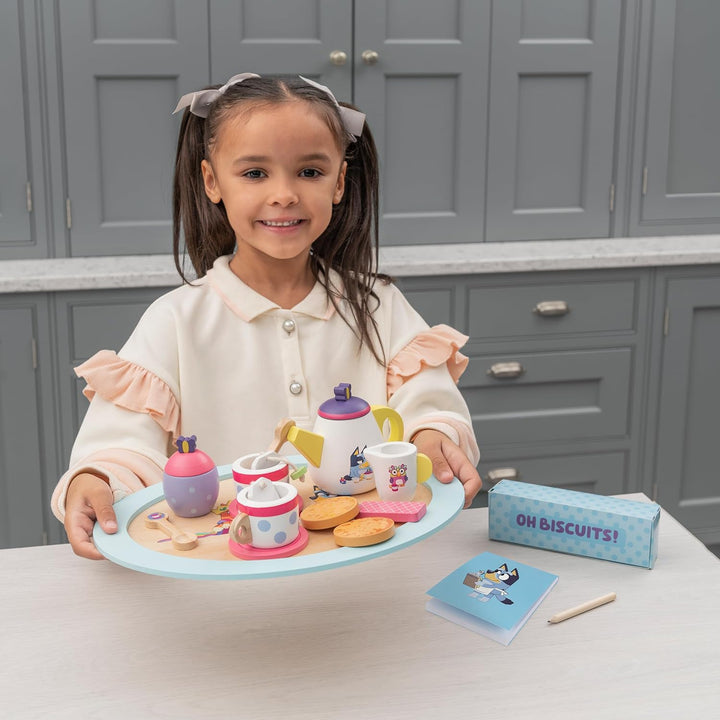 Wooden Tea Party Set – 18 PC Pretend Play Set with Tray, Teapot, Tea Cups, Biscuits, Sugar Pot, Notepad & Pencil- Durable, Eco-Friendly FSC Certified Wood – Imaginative Role Play Toy for Kids 3+