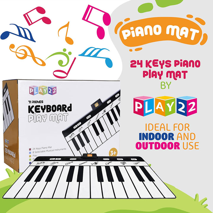 6 Ft. Floor Piano Mat for Toddlers - 24 Keys Piano Play Mat for Kids - Keyboard Playmat Has Record, Playback, Demo, Play, Adjustable Vol. - Best Piano Gift for Boys & Girls
