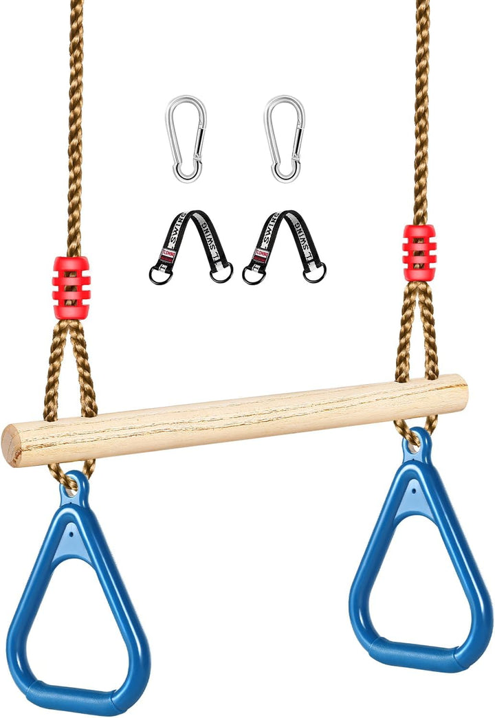 Wooden Trapeze Swing Bar, Adjustable Height Swing Set, Gym Rings, Playground Attachments, 16.5" Monkey Bar for Backyard, Playground, Playroom