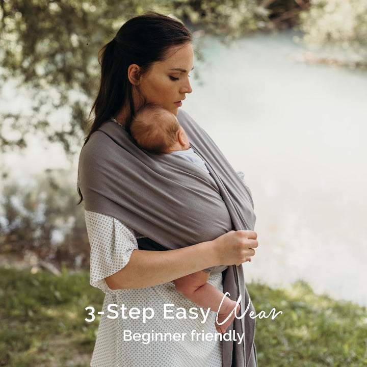 Baby Wrap Carrier – Original Baby Sling Carrier for Newborns (7–35 Lbs), Soft, Secure, Hands-Free & Ergonomic, Ideal for Comfortable Bonding, New Parents (Grey)
