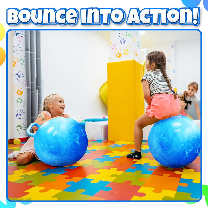 Hopper Ball with Handle for Kids 20-Inch (50Cm) Bouncy Balls for Kids, Blue Jumping Ball for Kids Kangaroo Hippity Hop Balls, Sit and Spin Bouncing Ball with Handle Bounce Ball for Kids with Hand Pump