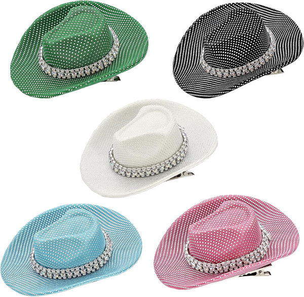 4 Inch Tiny Cowboy Hat, Mini Cowboy Hat, Cowboyhat Headband, Mini Shiny Disco Party Decoration Role Playing Costume Accessories for Parties, Events, Performances, 5 Colors