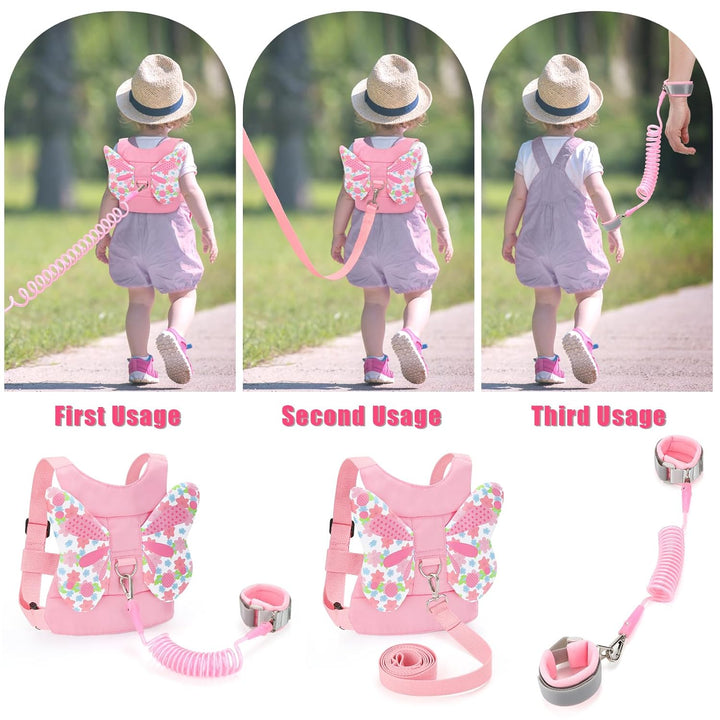 Toddlers Leash + anti Lost Wrist Link Child Kids Safety Harness Kids Walking Wristband Assistant Strap Belt for Girl Pink Christmas Gift