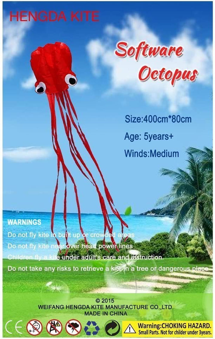 Software Octopus Flyer Kite with Long Colorful Tail for Kids,Long,Large,For Kids and Adults,Easy to Fly