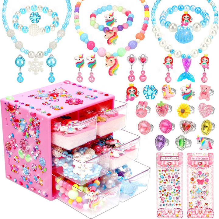 Jewelry Toys-For-Girls,Toddler Girl Toys Age 6-8,Lovely Rings Earrings Kids-Toy for 3 4 5 6 7 8 Year Old Girls,Play Jewelry Princess Toy for Dress Up,Easter Birthday Unicorns-Gifts-For-Girl