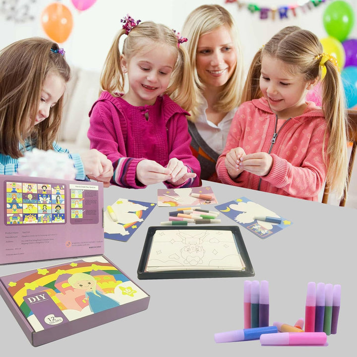 Sand Art Kits for Kids,16 Arts and Crafts Designs,Sheet Sand Art Painting Cards,Princess and Castle Theme,Reusable Sand Tray 12 Color Sands & Tools,Stocking Stuffers for Kids