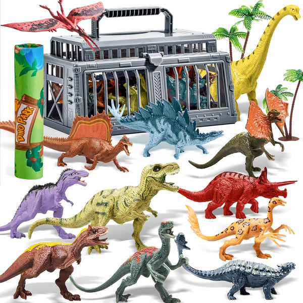Dinosaur Toys with Activity Play Mat & Storage Cage, 19 PCS Realistic Dinosaur Figures & Trees for Toddlers Kids Ages 3-5, Ideal for Boys and Girls Gift