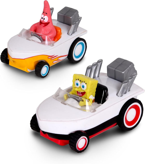 Pull Back 2PK Spongebob & Patrick Hot Rod Boats, Pull Back and Watch Them Zoom, No Batteries, No Controls, No Hassle, Fun–Fast–Portable, Great Gift, Official Nickoledeon Licensed