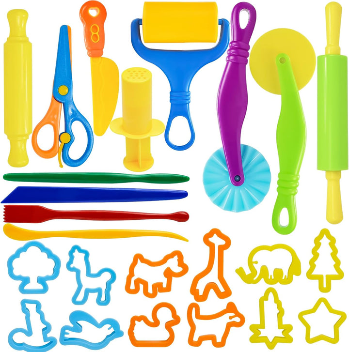 Playdough Tool Set, 9 Pcs Play Dough Tools Sets for Kids Ages 4-8, Playdough Accessories Includes Cutters Roller, Rolling Pins, Safety Scissors, Plastic Knife