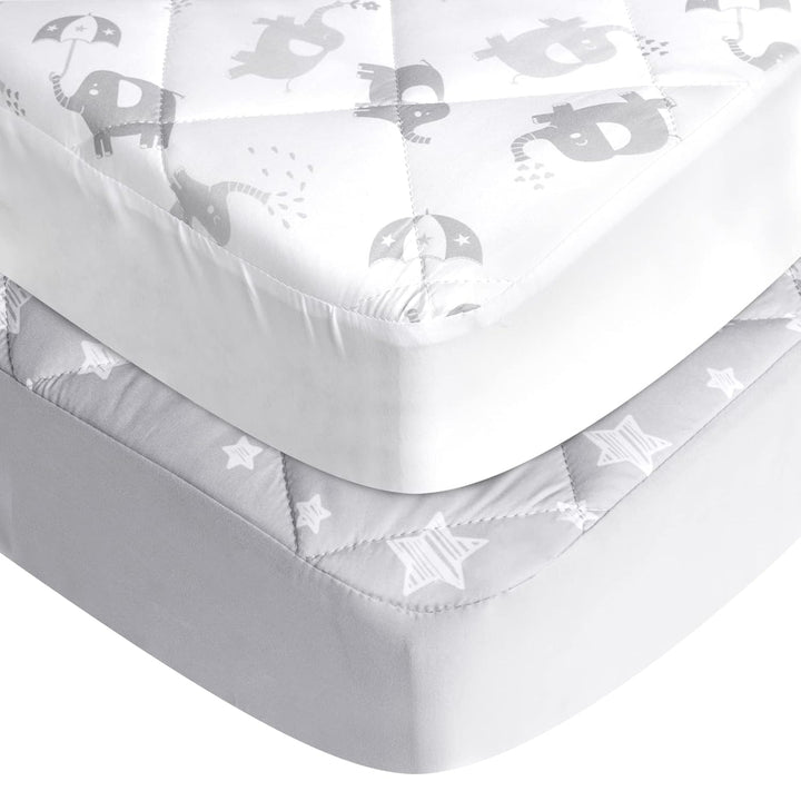 Pack and Play Sheets Fitted, Breathable Thick Playard Lovely Print Cover 39"×27"×5" Compatible with Graco Pack N Play, Gray Star