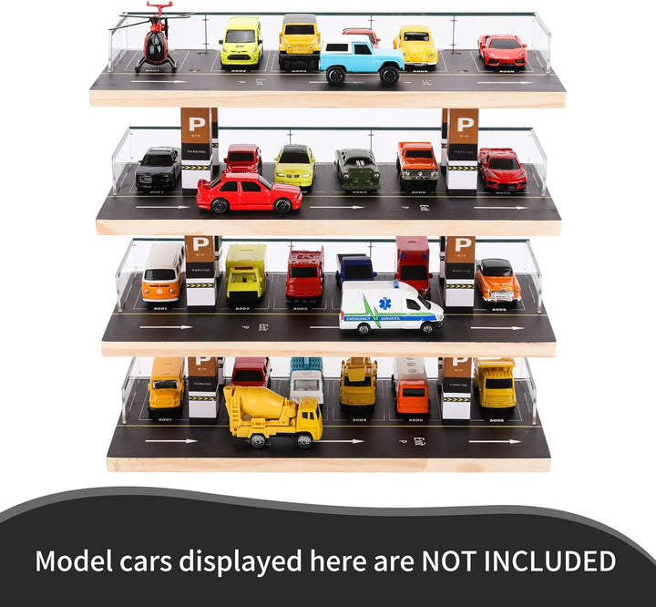 Hot Wheels & Matchbox Display Case, 1/64 Scale Diecast Toy Car Storage, Parking Garage Diorama - Freestanding Storage with 4 Levels 24 Spots Maximum 40 Cars