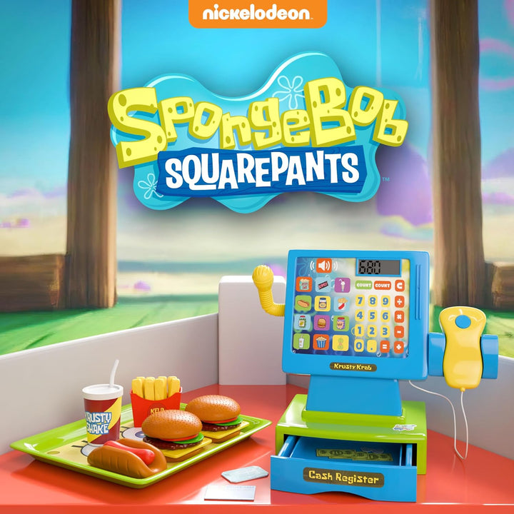 Spongebob Cash Register Play Set - Krusty Krab Cash Register - Includes Toy Cash Register and Realistic Play Food Items with Pretend Food and Play Money